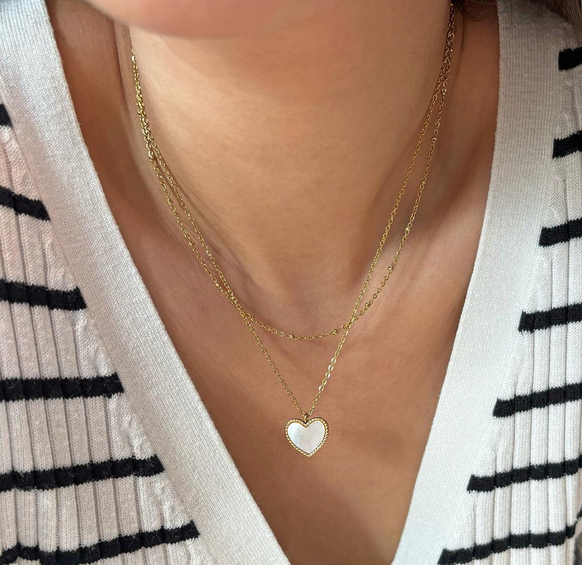 PC05-MINIMAL WHITE HEART GOLD PLATED NECKLACE