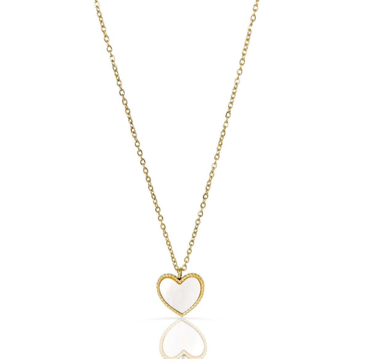 PC05-MINIMAL WHITE HEART GOLD PLATED NECKLACE