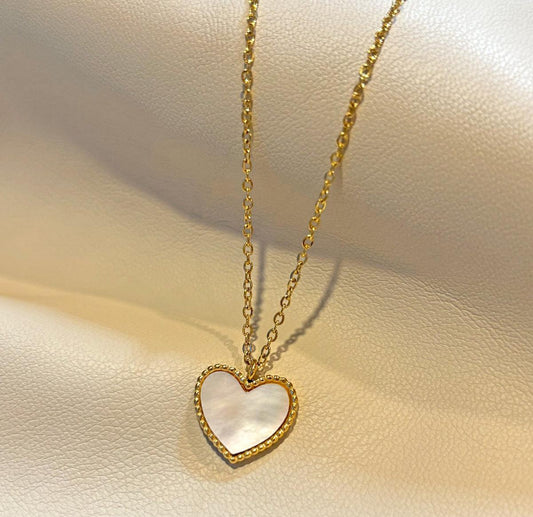 PC05-MINIMAL WHITE HEART GOLD PLATED NECKLACE